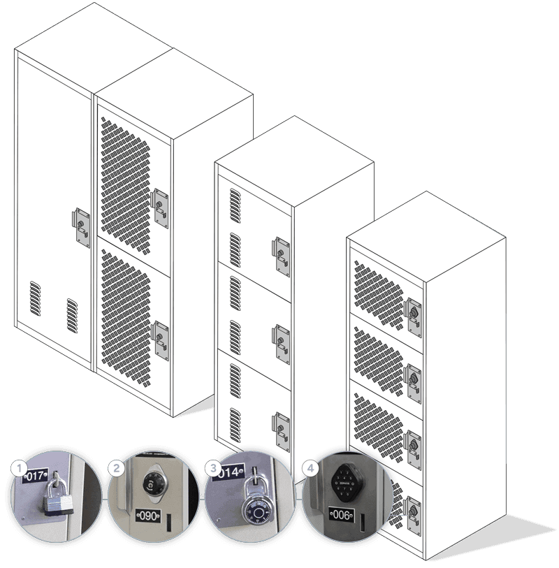 gear locker configurations with lock options