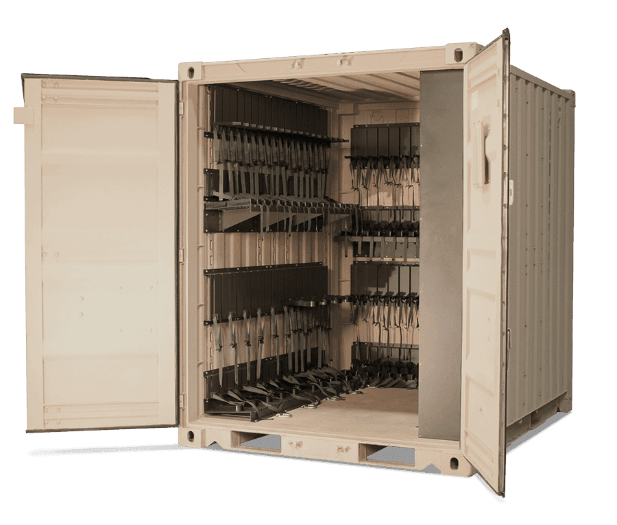 universal expeditionary weapons storage system - shipping container