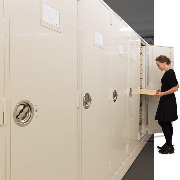 museum storage cabinets with twist lock handles